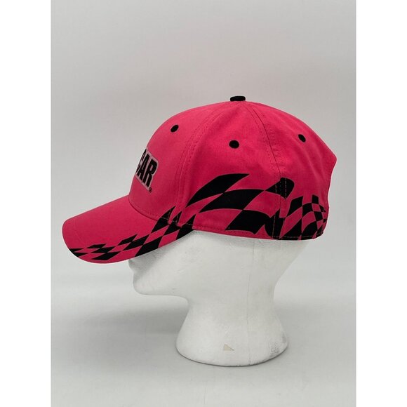 NASCAR Pink Cotton Cap Hat With Black Checkered Flag Design & Adjustable Strap - Picture 4 of 13